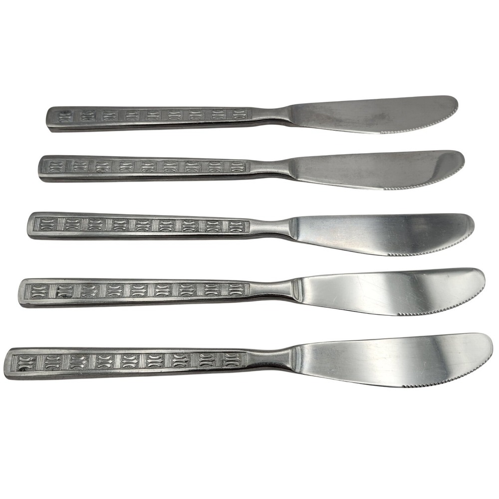 Amefa/Holland Stainless Dinner‎ Knife 5 pc. Lot Knives Disc. Geometric VTG HTF